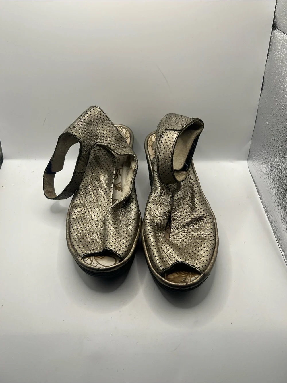 Fly London Metallic Gold Wedge Sandals